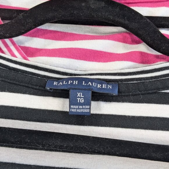 Ralph Lauren T Shirt Top LOT of 2 Womens XL Black Pink Striped V Neck Short Slv - Picture 4 of 9